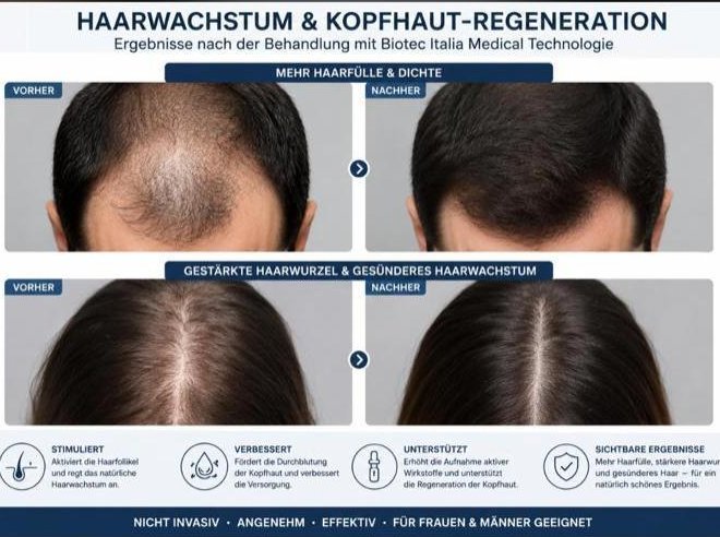 Haarwachstum und Kopfhaut-Regeneration vorher und nachher bei Mann und Frau